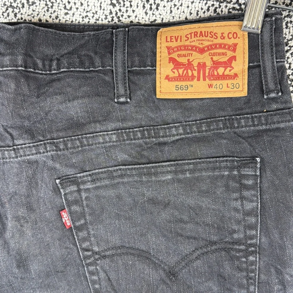 Levis 569 Faded Black Jeans Mens 40 X 30 (FITS 41 X‎ 29) Straight Leg Baggy